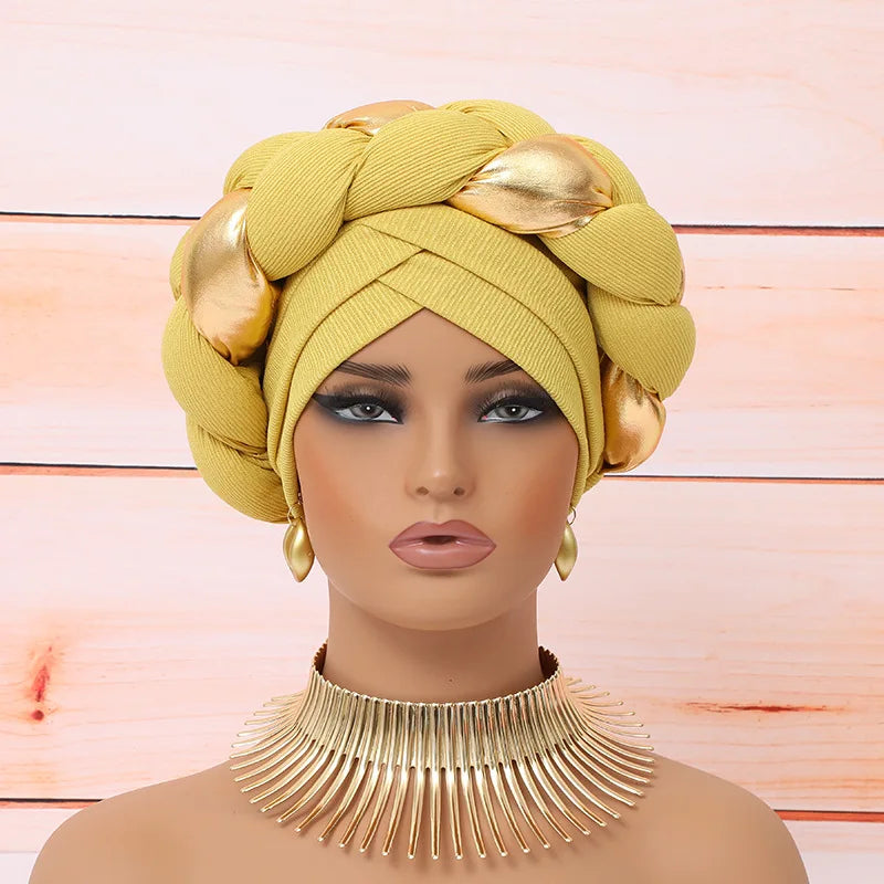 Auto Gele-Turban Africain pour Femme Musulmane, Cravate de Sauna, Chapeau Rond Plissé, Hijab Aso Oke NigWin, Foulard de Tête