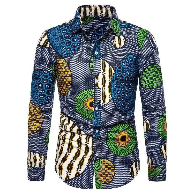Chemises pour hommes imprimées traditionnelles africaines chemisiers décontractés à simple boutonnage chemise à manches longues Streetwear tendance hauts à revers vêtements pour hommes