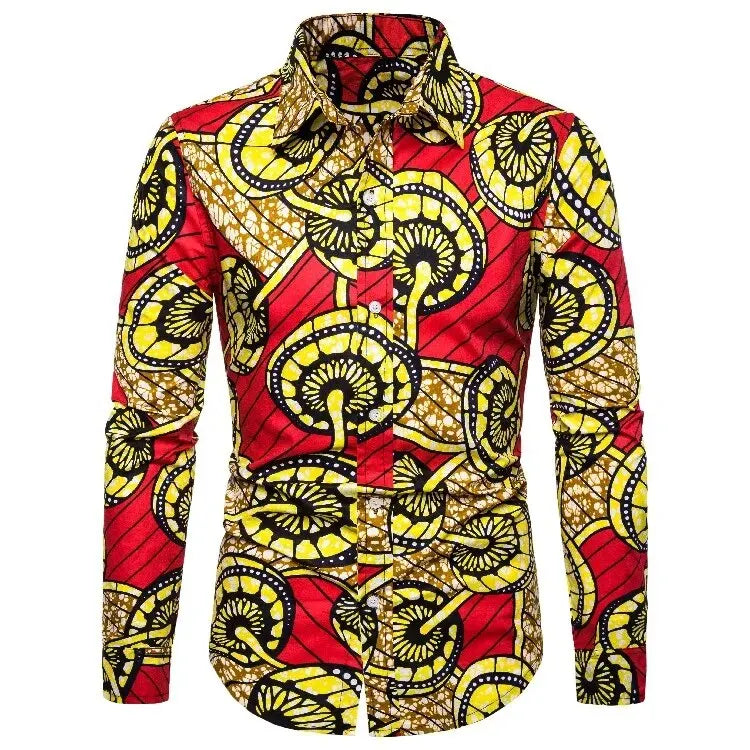 Chemises pour hommes imprimées traditionnelles africaines chemisiers décontractés à simple boutonnage chemise à manches longues Streetwear tendance hauts à revers vêtements pour hommes