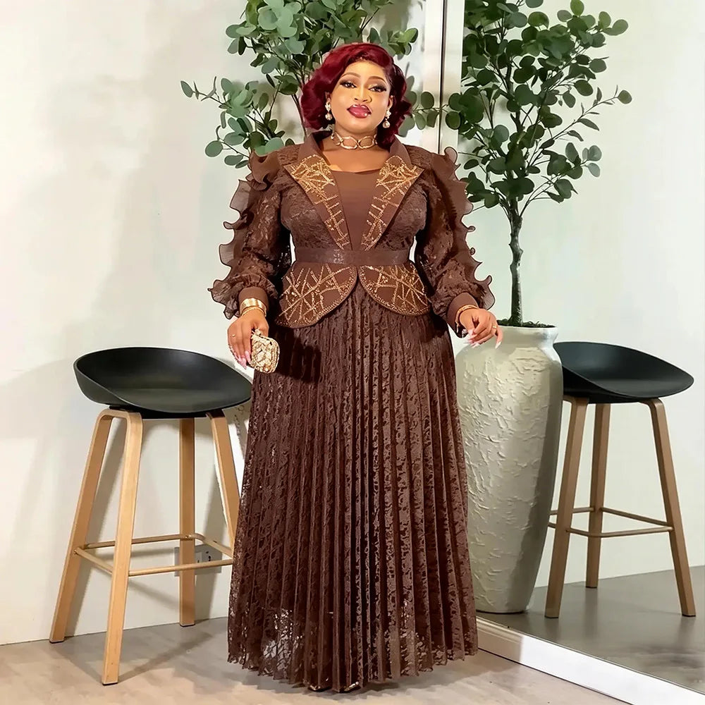 African Dresses For Woman Luxury Pleated Long Dress Ankara Dashiki Outfits Wedding Party Evening Gowns Dubai Turkey Kaftan Abaya